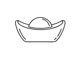 Chinese gold ingot sycee line art illustration for wealth and prosperity symbol