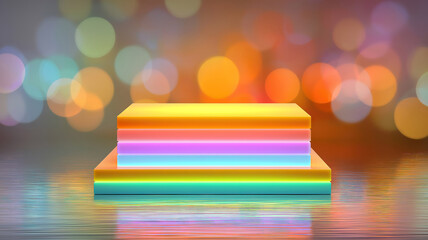 Technology cyber sale concept with illuminated podium and bokeh lights for modern banners