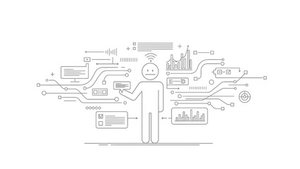 Obraz premium Person Presenting Business Analytics with Digital Circuit Board and Charts on Isolated White Background
