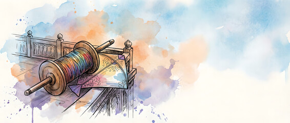 Watercolor Art Of Kite Spool And Thread For Makar Sankranti