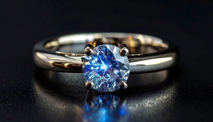 Luxurious Oval-Cut Diamond Ring with Polished Metal Band Sparkling Against Dark Elegant Background