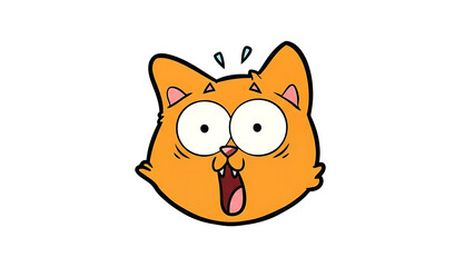Shocked Orange Cat Cartoon Face with Wide Eyes and Open Mouth Isolated on White