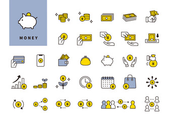 支払い・貯蓄・資産管理を表すシンプルなお金アイコンセット（UI・Web用）