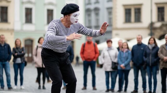 Mime Artist Expressing Emotions Through Gestures