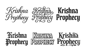 Fototapeta premium Krishna Lettering Styles. Krishna Prophecy. Set lettering. harmonious lettering variations of the same emblematic concept, each with different artistic