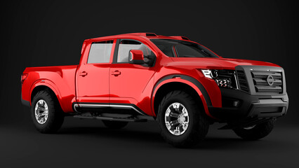 3d model big red suv pickup on blackbackground side view