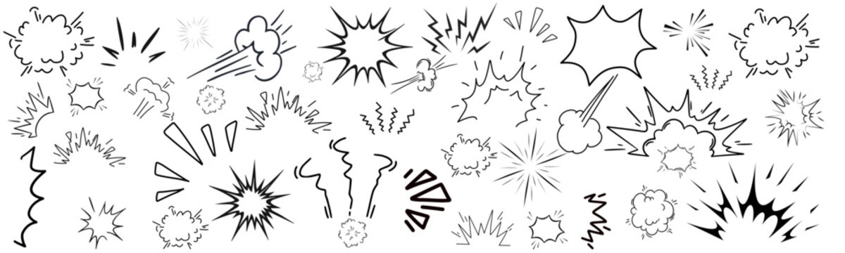 Comic sparkle vector set. burst effects, and dynamic radial patterns. Doodle vector illustration
