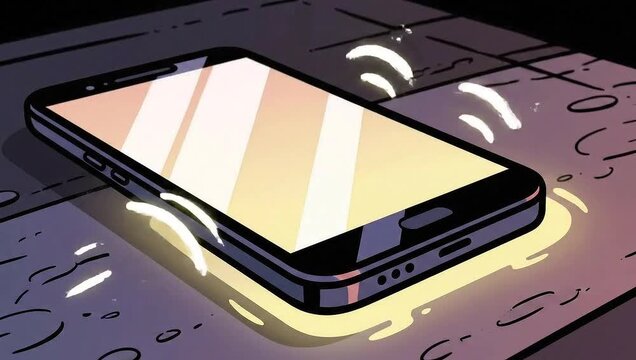 Vibrating Smartphone on Table - A Close-Up Illustration of Modern Communication.