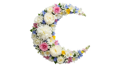 Floral moon arrangement with roses and white peonies