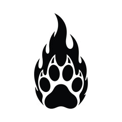 Black bear paw print surrounded by flames fire