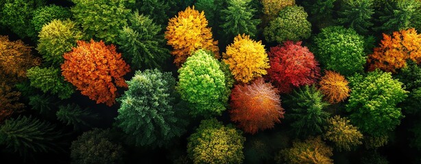 A vibrant aerial view of colorful trees.
