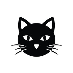 Black cat face silhouette with white eyes and whiskers © dipu
