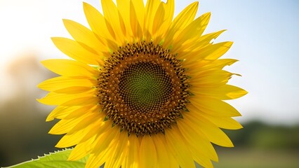 Obraz premium Single sunflower isolated, bright summer mood, vibrant yellow petals