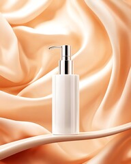 Elegant moisturizer bottle on soft fabric.