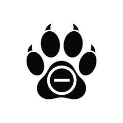 Black dog paw print with minus symbol