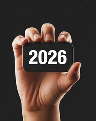 Hand Holding 2026 New Year Black Card Against Dark Background Anticipating Future Plans and Milestones