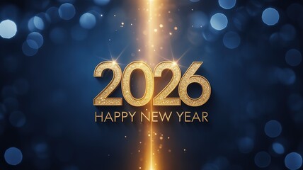 Glittering 2026 New Year Celebration on Sparkling Blue Bokeh Background Festive Gold Typography Design for Holiday Greeting Cards and Invitations