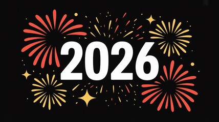 Vibrant 2026 New Year Celebration Graphic with Fireworks and Festive Colors Ideal for Holiday Marketing and Event Promotions