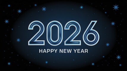 Stylish 2026 New Year Greeting with Sparkling Stars and Bold Typography on Dark Background Perfect for Holiday Cards and Celebration Invitations