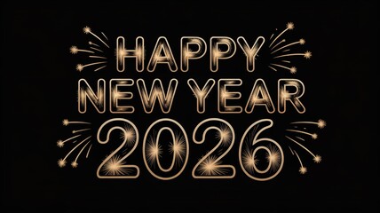 Elegant Gold Typography 2026 New Year Celebration Design with Fireworks on Black Background Ideal for Greeting Cards and Party Invitations