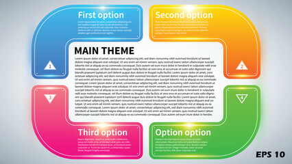 Main Theme Infographic Template. 4-Option Circular Flow Chart with Glowing Neon Borders and Numbered Steps. Professional Vector Illustration for Business Process and Strategic Planning