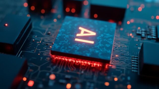 Modern AI chipset with LED, symbolizing advanced intelligence and global technological evolution