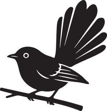 Fantail bird icon in silhouette white background.