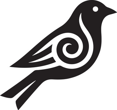 Koru Finch bird icon in silhouette white background.