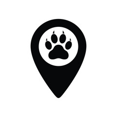 Black paw print in location pin marker