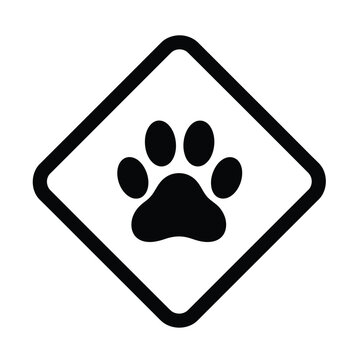 Black paw print in diamond shape sign