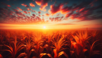 Sunset over golden fields