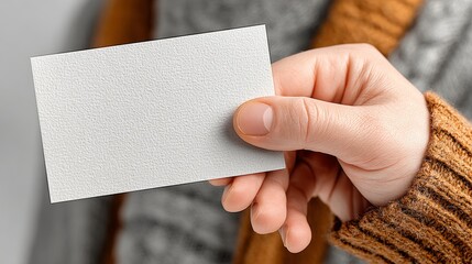 Professional hand showcasing a crisp, blank business card ready for your branding and contact details, perfect for networking and marketing.