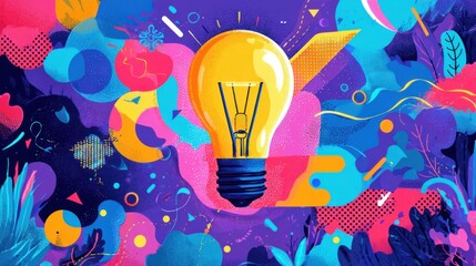 Bright idea concept with lightbulb and abstract shapes