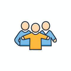 Three simplified figures, one with outstretched arms, in a colorful, cartoon-like depiction