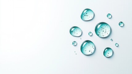 Hydrating aqua gel drops with bubbles, representing skincare, formulations and scientific cosmetic wellness,