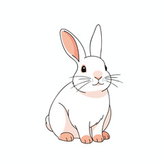 An illustration of a white rabbit sitting with pink accents on ears and paws