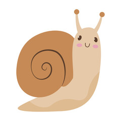 Cute smiling cartoon snail standing upright. Adorable garden snail character, flat vector illustration for kids, isolated on white. © Anastasiia