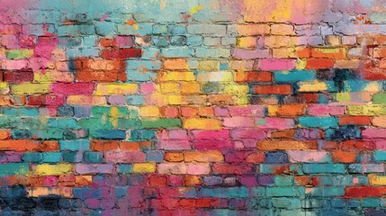 Colorful painted brick wall texture background