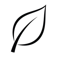 Black silhouette of a single leaf with stem on white background