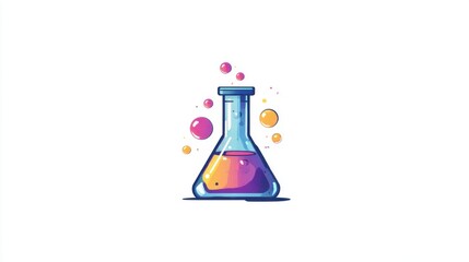 Colorful scientific experiment flask with bubbles