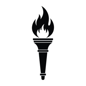 Black silhouette of a torch with flames on white background