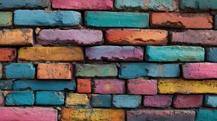 Colorful weathered brick wall background texture