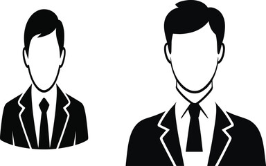 A Set of Two Professional Male Business Avatars in Formal Suits and Ties Rendered as Clean Minimalist Black and White Silhouettes for Corporate Profiles.
