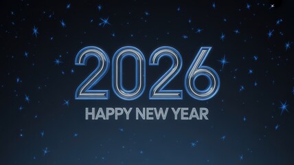 Starry Night Sky 2026 New Year Celebration Design Element with Sparkling Stars and Futuristic Typography for Greeting Cards and Party Invitations