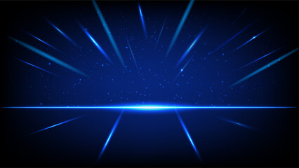 Abstract futuristic scene with blue light beams, glowing horizon line, star particles and high-tech sci-fi atmospher © pics3