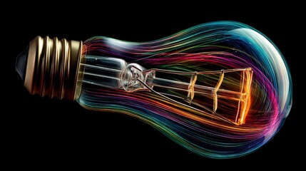 Light bulb with flowing colorful energy streams