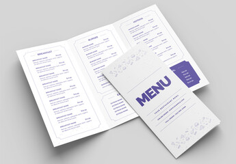 Minimal Food Menu Trifold Brochure Layout with Purple Accents