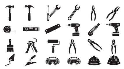 Fototapeta premium Black Construction Tools Icons on White Background