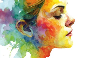 Vibrant watercolor portrait profile face abstract