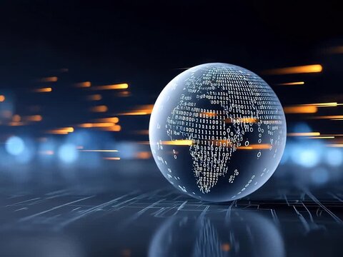 Digital globe with binary code